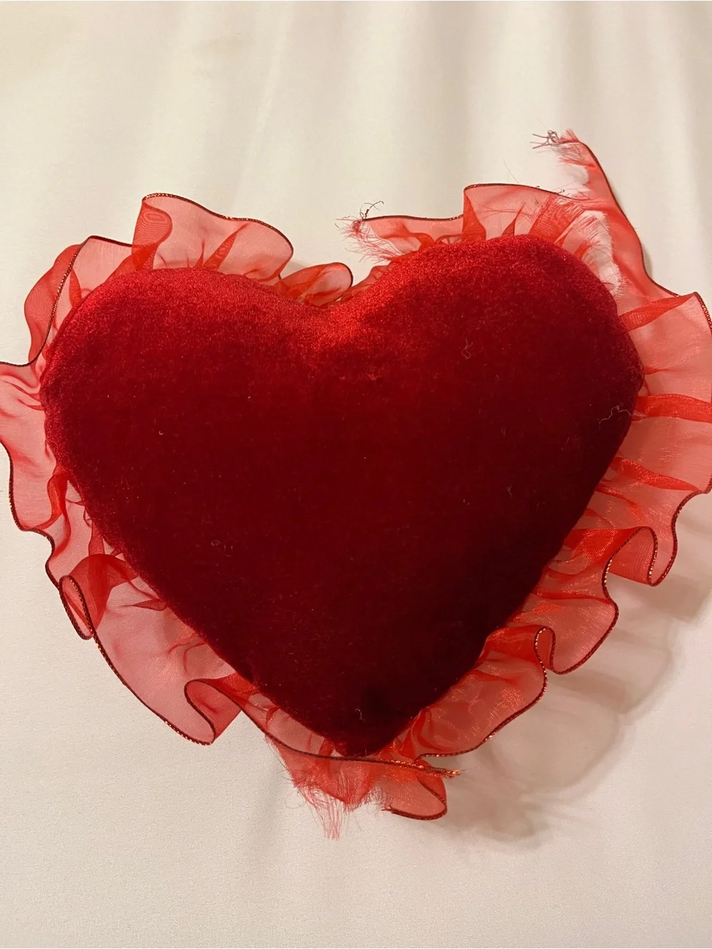 Red Heart LOVE Embroidered Plush Pillow Ruffle Velvet 9